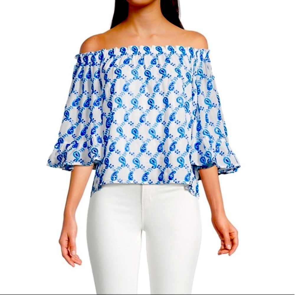 Lilly Pulitzer Alva Top - Baha Blue Paisley Embroidered Sequin - size S